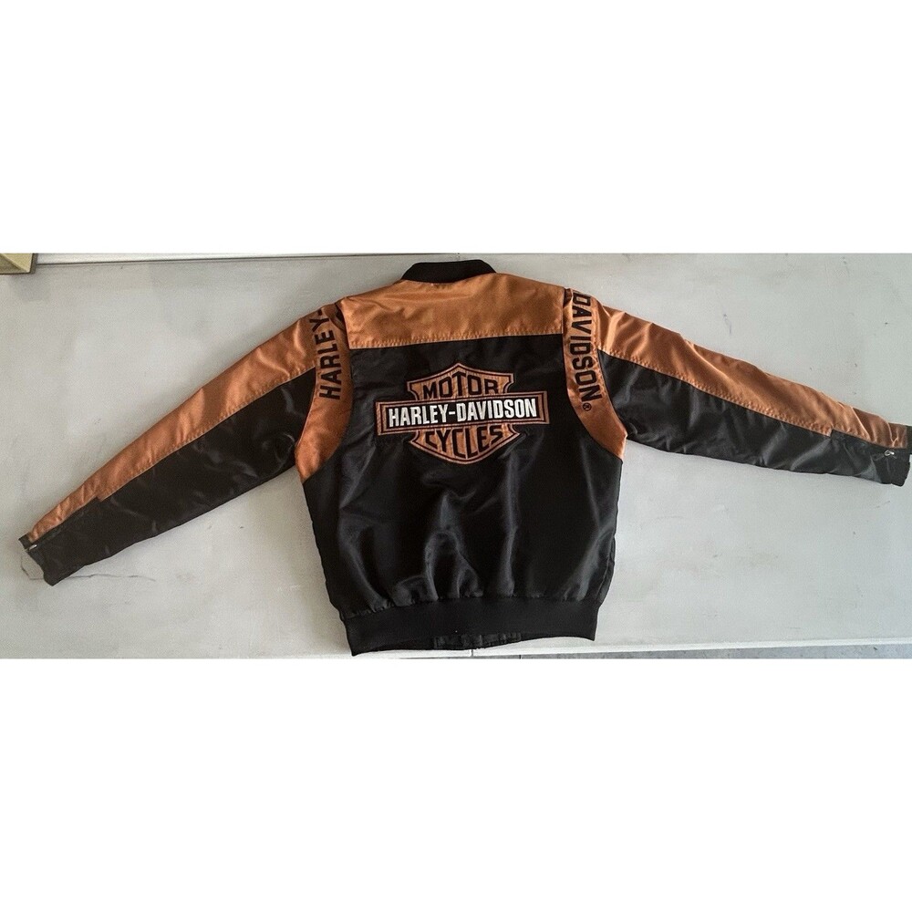 Harley Davidson 97068-00V Bar & Shield Nylon Bomber Jacket Black Orange S